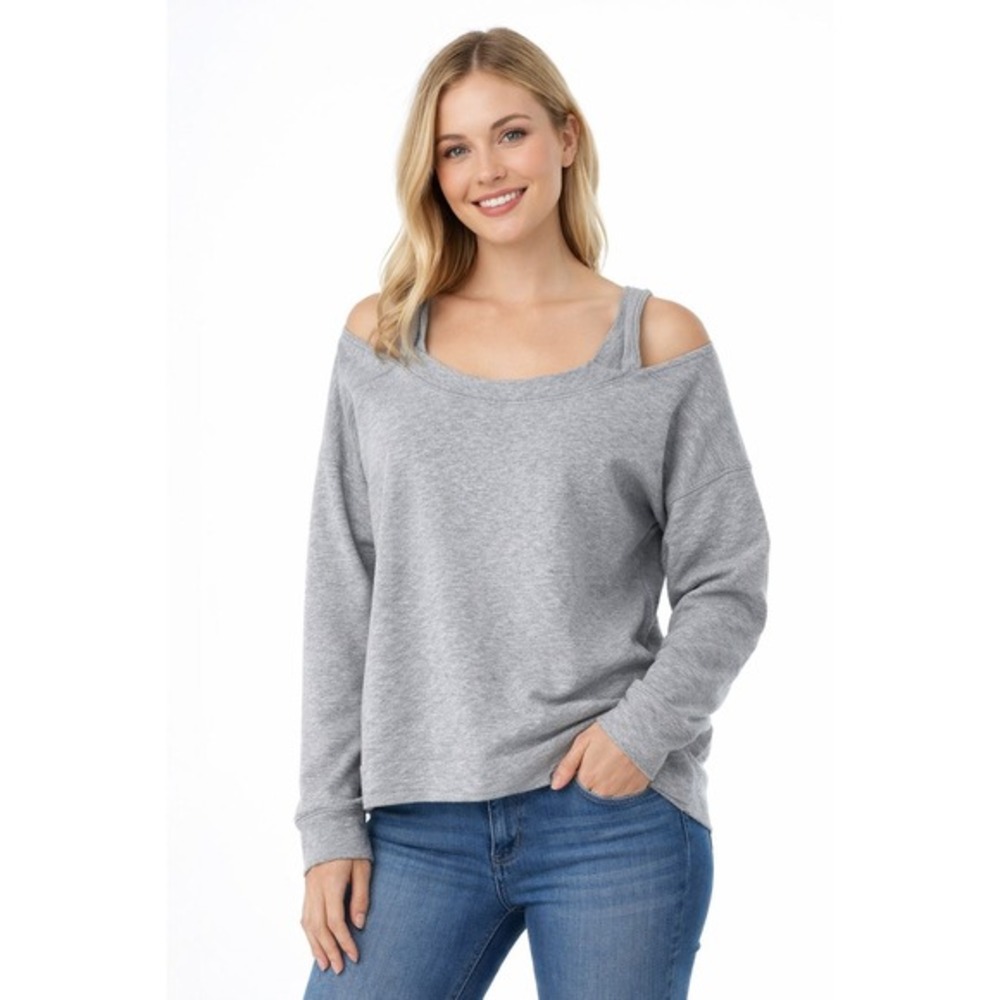 GAP Grey Cutout‎ Shoulder Sweatshirt Pullover Top Heathered S Athleisure 50-10